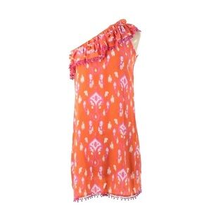 🔥4/$30 
Mud Pie XL One Shoulder Casual Dress Orange Pink Ruffles & Frills Aloha